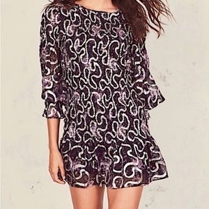 LoveShackFancy Scarlett Chiffon Floral Metallic Smocked Silk Mini Dress Size P